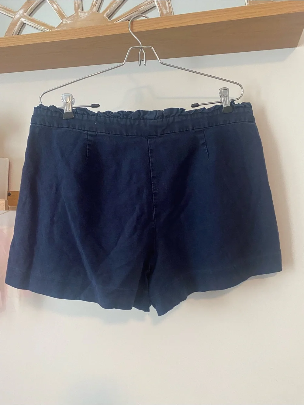 J. Crew Navy Ruffle Linen/Cotton Shorts